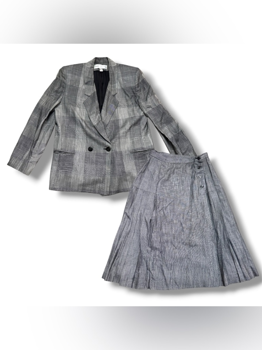 Vintage 70s Bert Newman Plaid Blazer Skirt Suit Set Women's Size 10 Retro Career